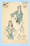 1940s Vintage Advance Sewing Pattern 2775 Lovely Misses WWII Blouse Sz 30 B