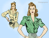 1940s Vintage Advance Sewing Pattern 2775 Lovely Misses WWII Blouse Sz 30 B