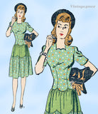 1940s Vintage Advance Sewing Pattern 2869 Misses WWII Scalloped Dress Sz 32 B