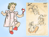 1940s Vintage Advance Sewing Pattern 3137 Darling Toddler Girls WWII Dress Sz 1