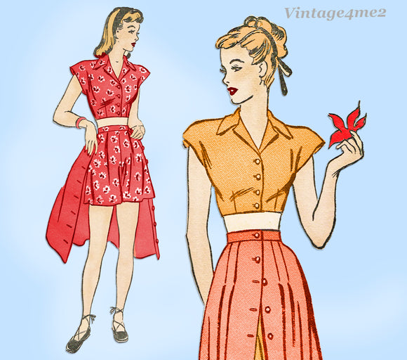 Advance 4161: 1940s Rare Misses 2 Piece Playsuit 32B Vintage Sewing Pattern