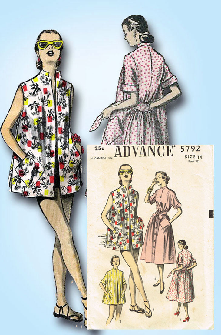 Duster Robe Pattern 1950s VTG Advance Sewing Pattern 5792 Misses Duster Robe or Cover Up ...