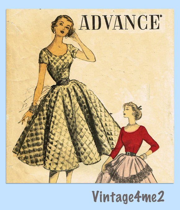 Advance 6089: 1950s Stunning Misses Street Dress Sz 30 B Vintage Sewing Pattern