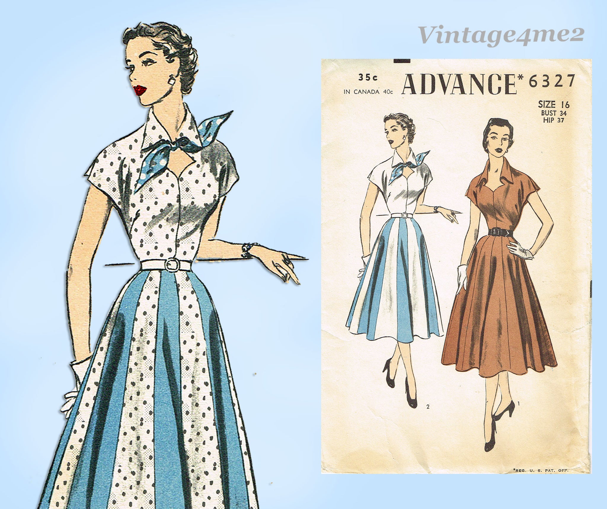 Advance 6327: 1950s Uncut Misses Street Dress Sz 34 B Vintage