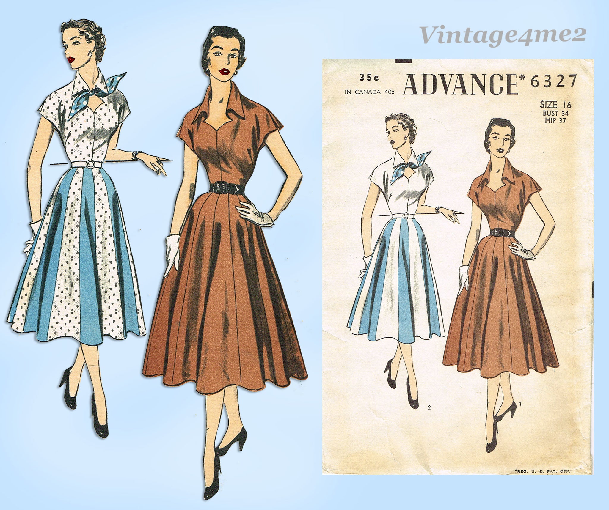 Advance 6327: 1950s Uncut Misses Street Dress Sz 34 B Vintage