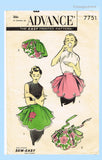 1950s Vintage Advance Sewing Pattern 7751 Cute Misses Scallop Cocktail Apron Fits All