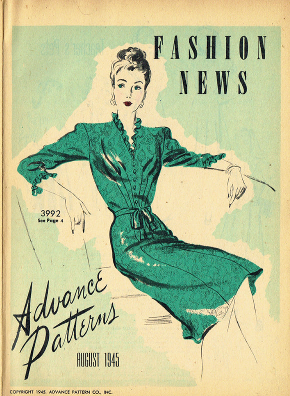 Digital Download Advance Fashion Flyer August 1945 Small 1940s Sewing Pattern Catalog