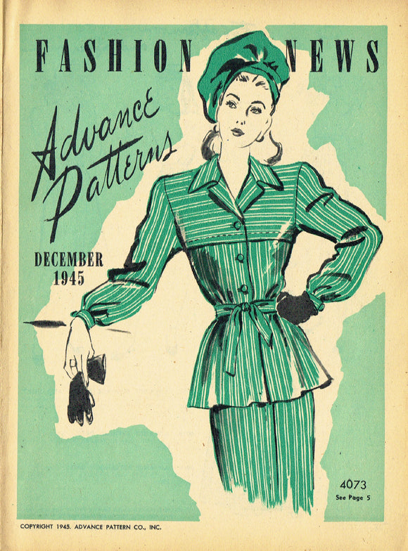 Digital Download Advance Fashion Flyer December 1945 Small 1940s Sewing Pattern Catalog