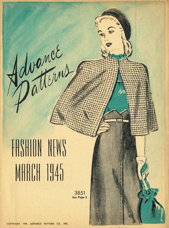 Digital Download Advance Fashion Flyer March 1945 Small 1940s Sewing Pattern Catalog