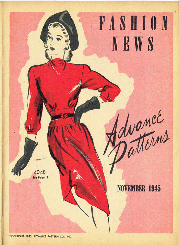 Digital Download Advance Fashion Flyer November 1945 Small 1940s Sewing Pattern Catalog