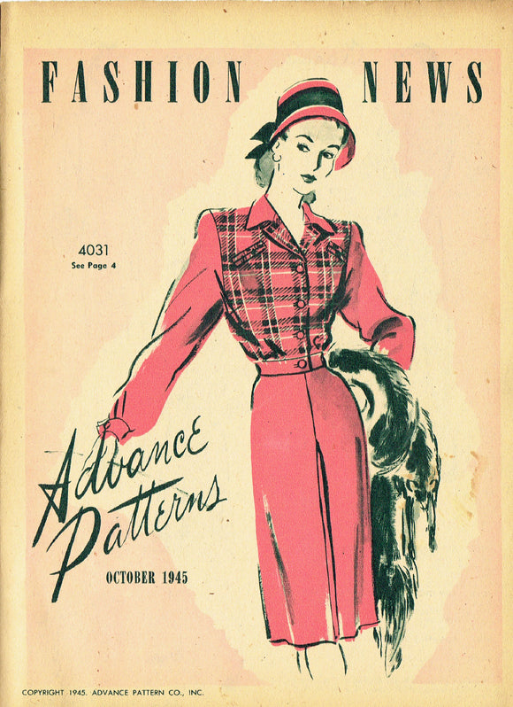 Digital Download Advance Fashion Flyer October 1945 Small 1940s Sewing Pattern Catalog