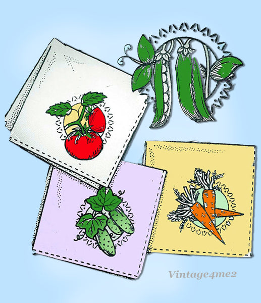 1960s VTG Aunt Martha's Embroidery Transfer 3286 Vegetable Tea Towels 8 Motif