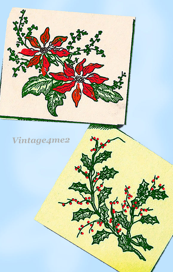 1940s Christmas Flower Tea Towel Transfer Uncut Aunt Martha's Transfer 3346 Pointsettia