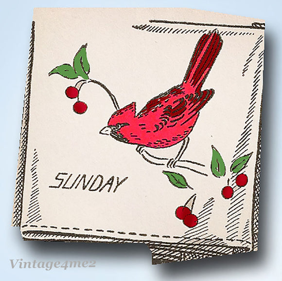 1950s VTG Aunt Martha's Embroidery Transfer 9637 Uncut Bird Motif Tea Towels