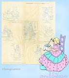 1930s Joseph Walker Embroidery Transfer 1749 FF Colonial Girl DOW Tea Towels