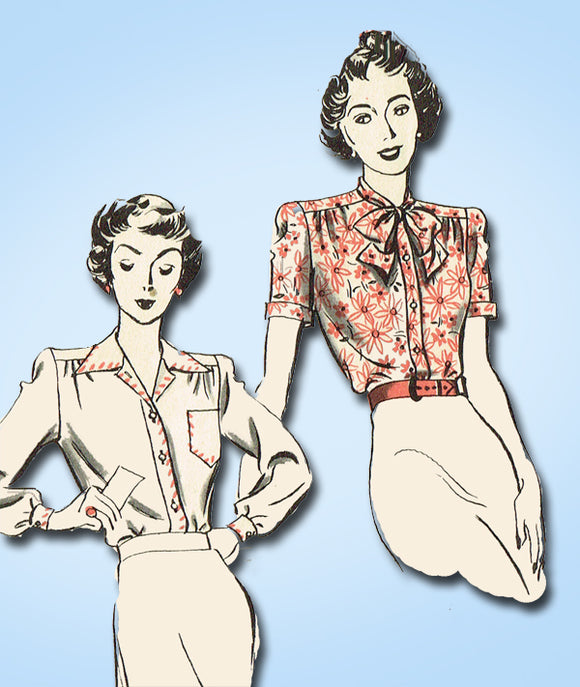 Hollywood 715: 1940s Charming Misses WWII Blouse Sz 32 B Vintage Sewing Pattern