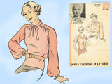 Hollywood 997: 1930s Uncut Womens Plus Size Blouse 42B Vintage Sewing Pattern