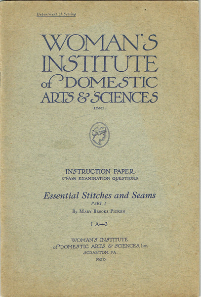 1920s Brooks Picken Woman's Institute Sewing Book 1 A-3 Essential Seams Stitches