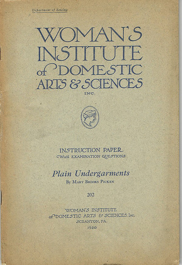 1920s Brooks Picken Woman's Institute Sewing Book 202 Plain Undergarments 1920ed\