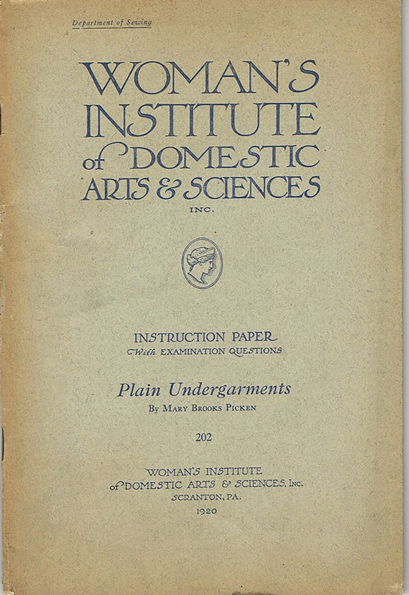 1920s Brooks Picken Woman's Institute Sewing Book 202 Plain Undergarments 1920ed\