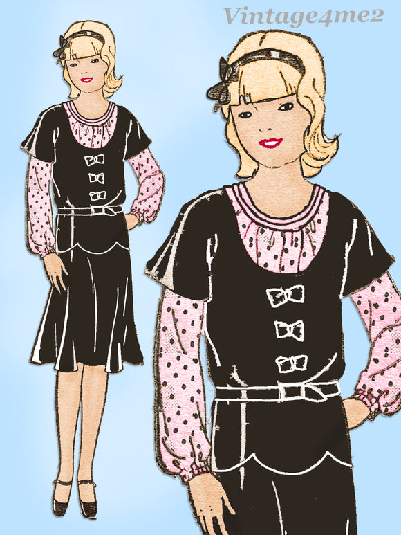 1930s VTG Ladies Home Journal Sewing Pattern 8015 Cute Girls Jumper Dress Sz 12