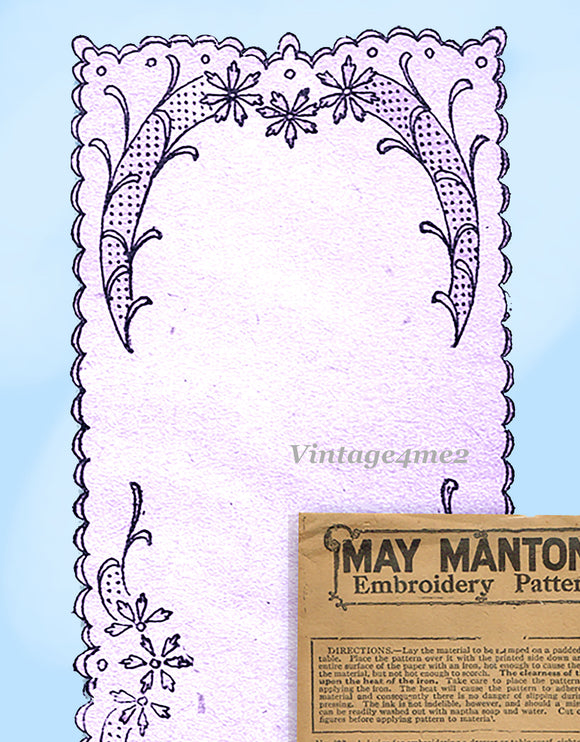 1910s Rare Uncut May Manton Embroidery Transfer 803 Elegant Table Runner Motif