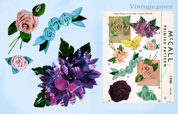 1940s Vintage McCall 1246 Fabric Flower Pattern for Dress Material Uncut Rare