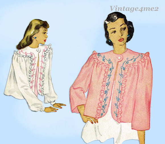 1940s Vintage McCall's Sewing Pattern 1335 Uncut Misses Bedjacket Size Small
