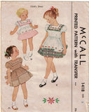 McCall 1418: 1940s Cute Toddler Girls Embroidered Dress Vintage Sewing Pattern