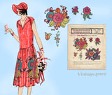 1920s Vintage McCall Embroidery Transfer 1463 Uncut Flapper Large Flower Motifs