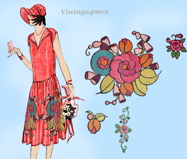 1920s Vintage McCall Embroidery Transfer 1463 Uncut Flapper Large Flower Motifs