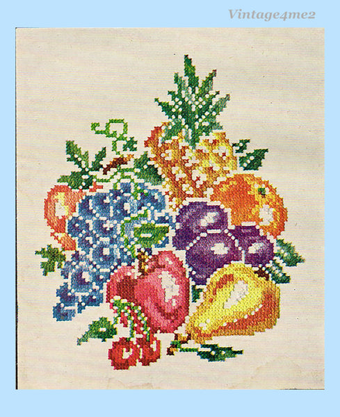 1940s Vintage McCall Embroidery Transfer 1486 Uncut X-Stitch Fruit Needle Painting