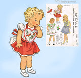 1940s Vintage McCall Sewing Pattern 1501 Toddler Girls Bluebird Apron Size 2-4