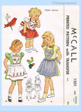 1940s Vintage McCall Sewing Pattern 1501 Toddler Girls Bluebird Apron Size 2-4