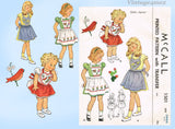 1940s Vintage McCall Sewing Pattern 1501 Toddler Girls Bluebird Apron Size 2-4