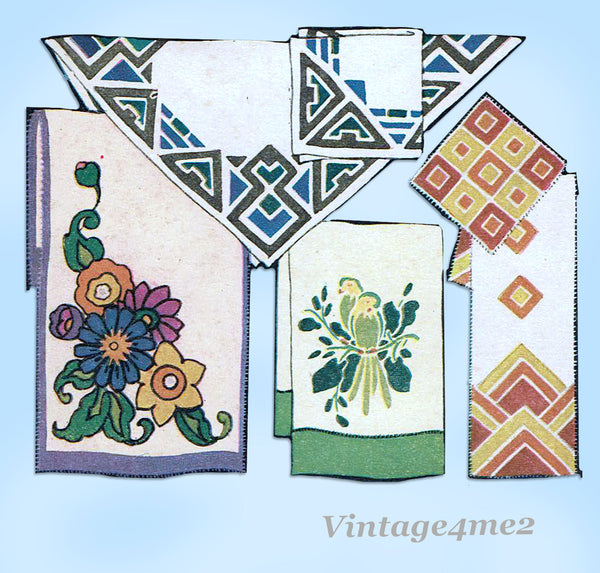 1920s Vintage McCall Embroidery Transfer 1527 Uncut Art Deco Guest Towel Motifs