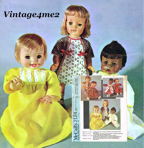 1960s Original Vintage McCalls Pattern 2124 Cute 10 to 11.5 Baby Doll Clothes