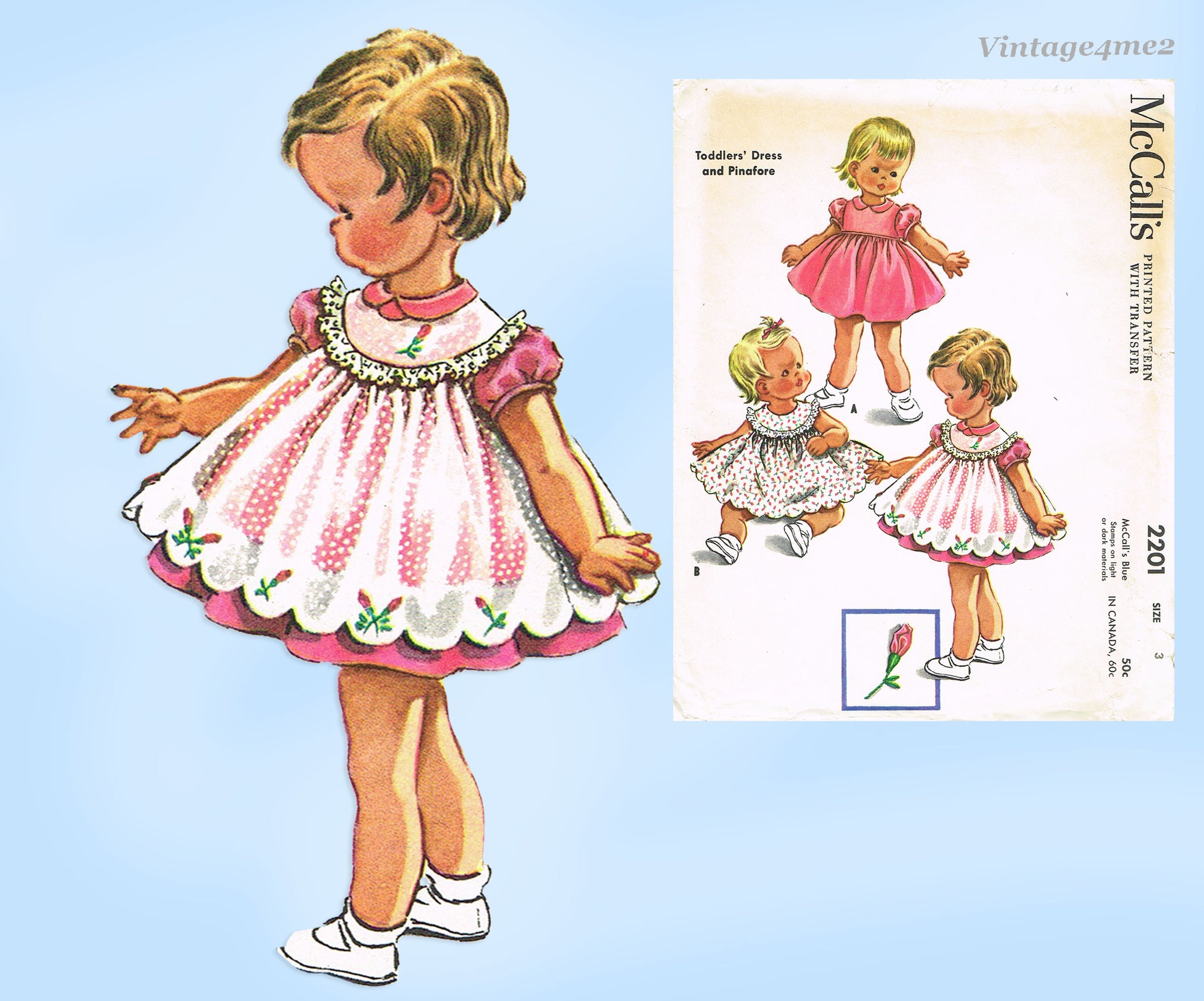 mccalls vintage dress patterns 1950s Vintage McCalls Sewing Pattern 2201 Baby Girls Dress and Pinafor –  Vintage4me2