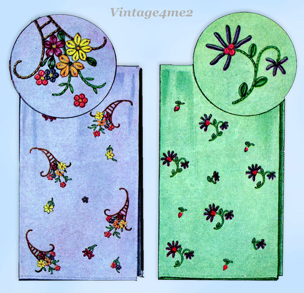 1930s Vintage McCall Embroidery Transfer 414 Uncut Floral Guest Towel Motifs