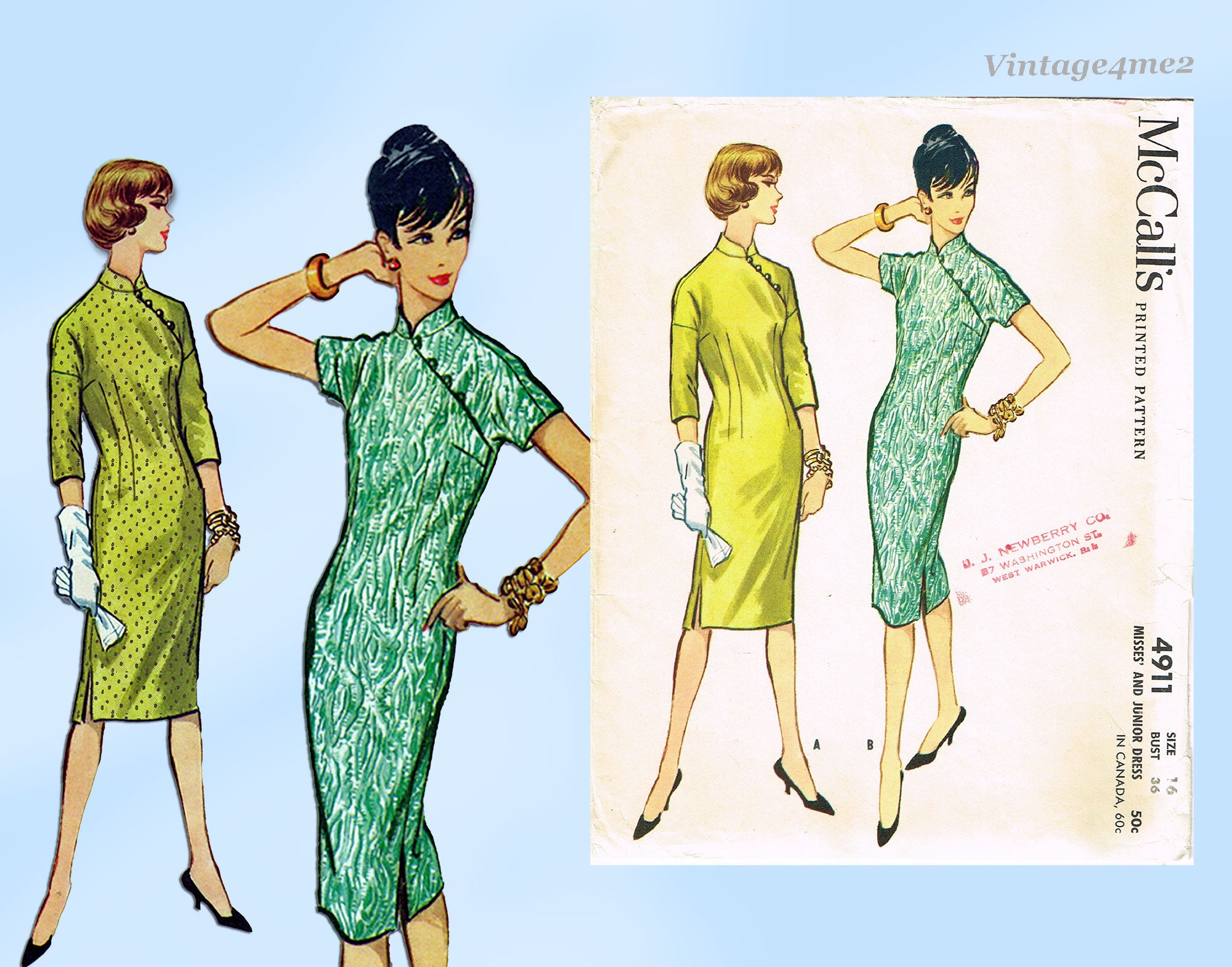 1950s Vintage McCall Pattern 4911 Uncut Cheongsam Cocktail Dress 36B –  Vintage4me2