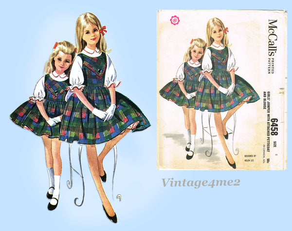 1960s Vintage McCalls Sewing Pattern 6458 Cute Helen Lee Girls Jumper Dress