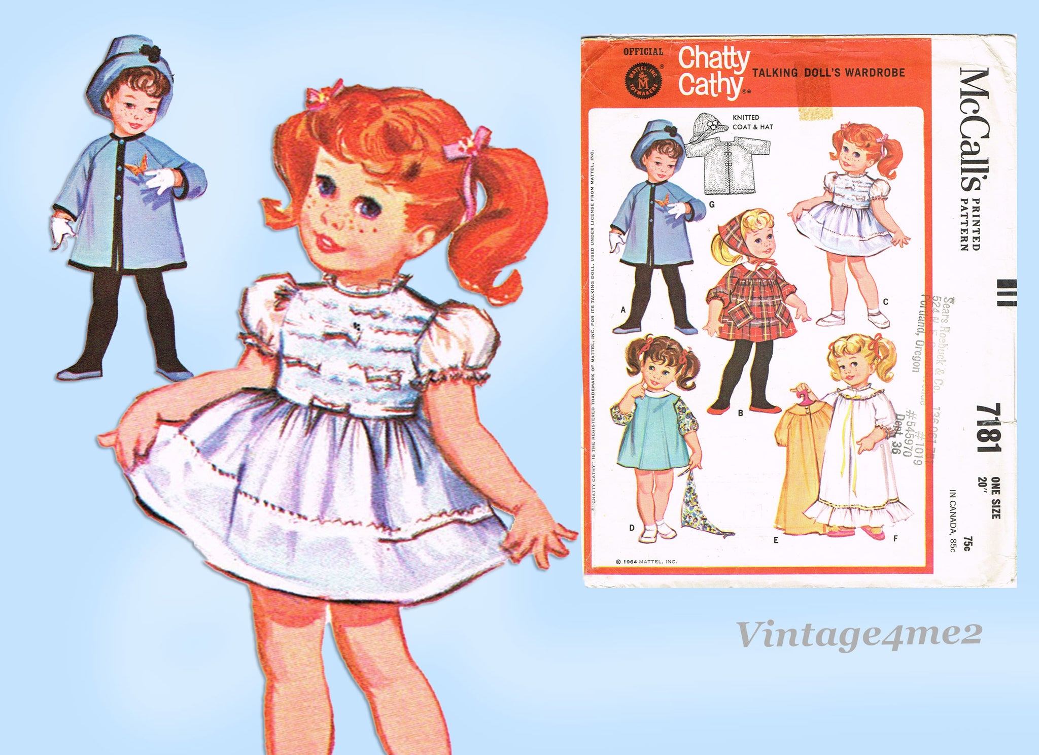 1960s McCalls Sewing Pattern 6465 Chatty Cathy 19-20 In Doll