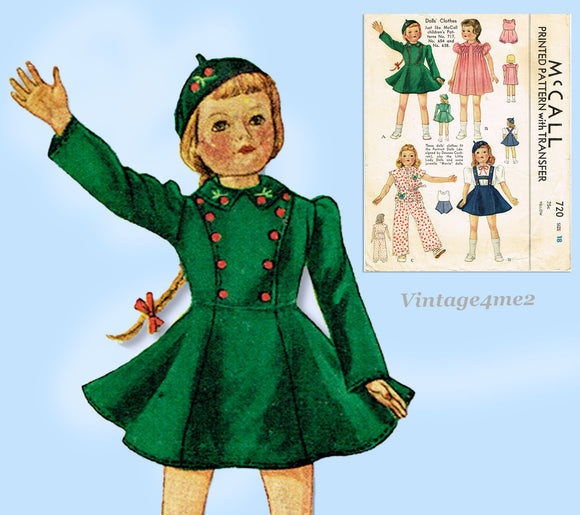 1930s Original Vintage McCall Pattern 720 Movie Star Little Lady Doll Clothes