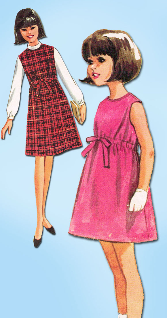 1960s Vintage McCalls Sewing Pattern 7410 Easy Girls High Waist Dress Sz 7
