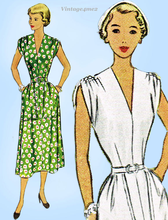 1940s Vintage McCall Sewing Pattern 7913 Junior Misses Dress Big Pockets Sz 33 B