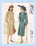 1940s Vintage McCall Sewing Pattern 6990 Uncut Misses Street Dress Sz 36 Bust