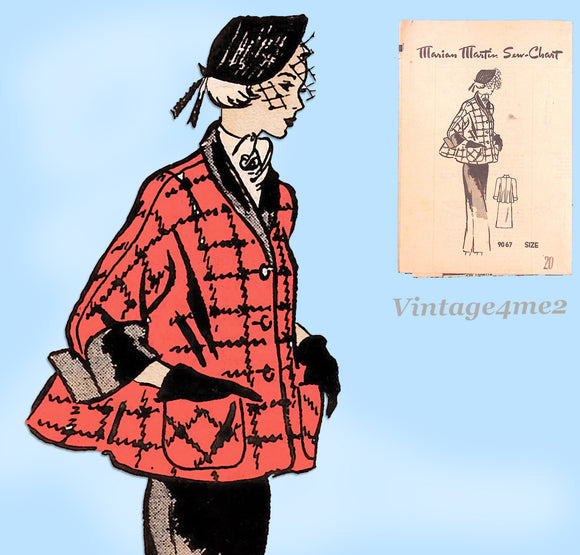 1950s Vintage Marian Martin Sewing Pattern 9067 Ripple Back Suit UNCUT 38 Bust