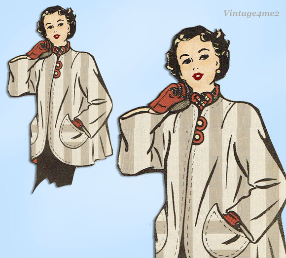 Marian Martin 9268: 1940s Misses Swing Back Jacket 36B Vintage Sewing Pattern