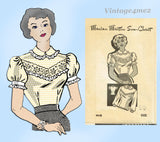 Marian Martin 9445: 1950s Charming Misses Blouse Sz 38 B Vintage Sewing Pattern