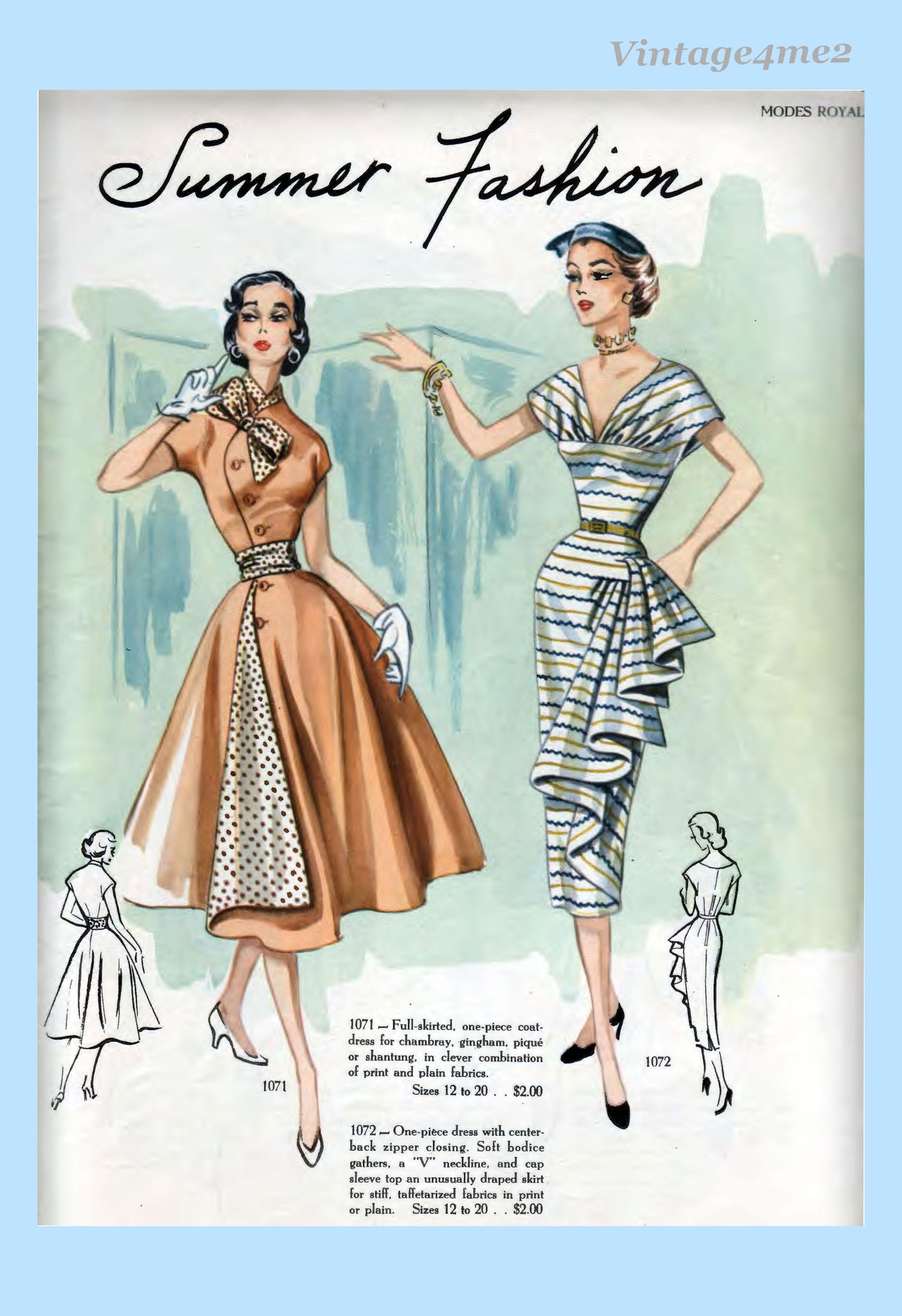 1950s Vintage Modes Royale Sewing Pattern 1072 Sexy Draped Panel Dress – Vintage4me2 1950s Vintage Modes Royale Sewing Pattern 1072 Sexy Draped Panel Dress – Vintage4me2